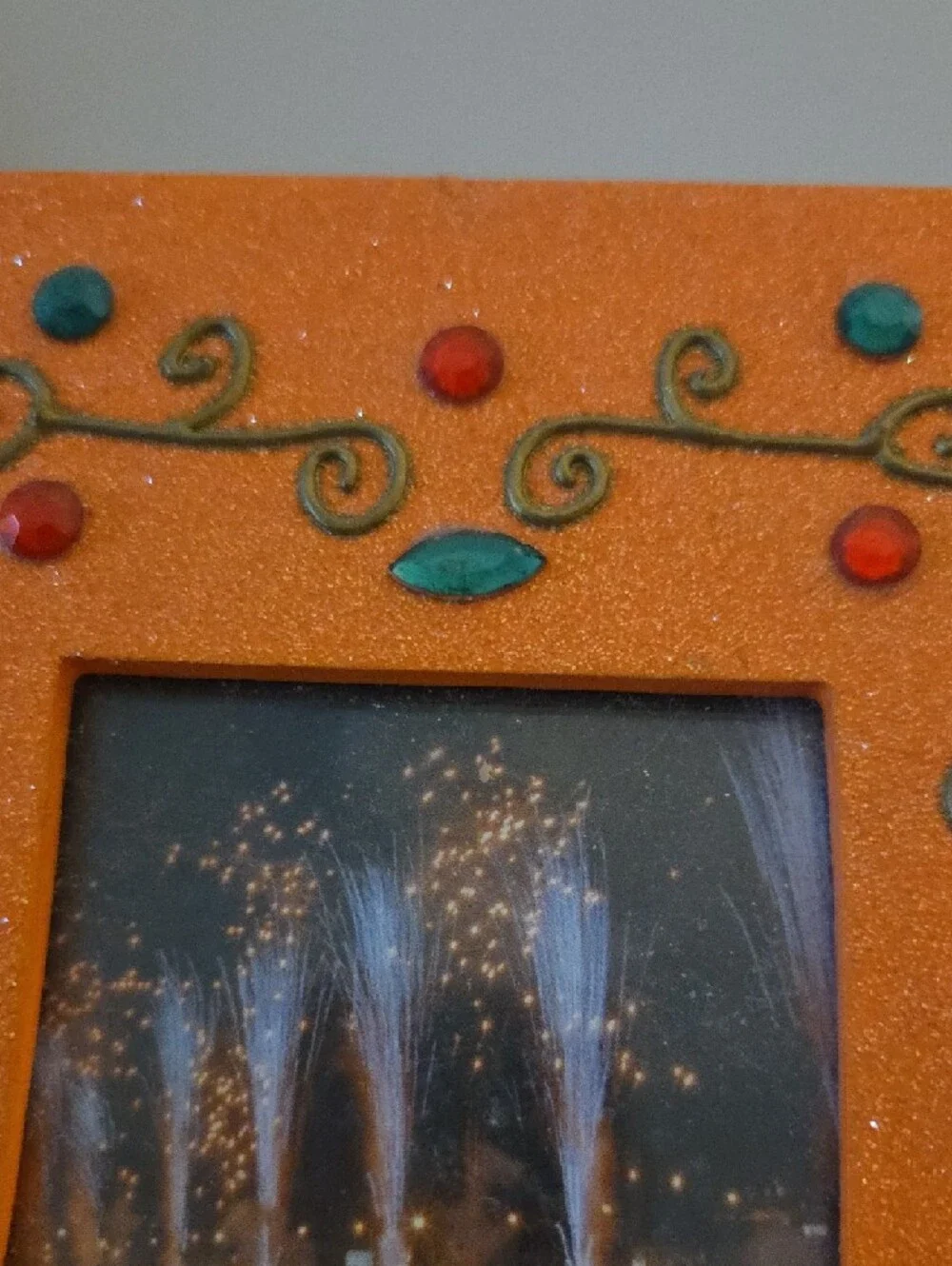 Orange Decorative Photo Frame with Gem Accents